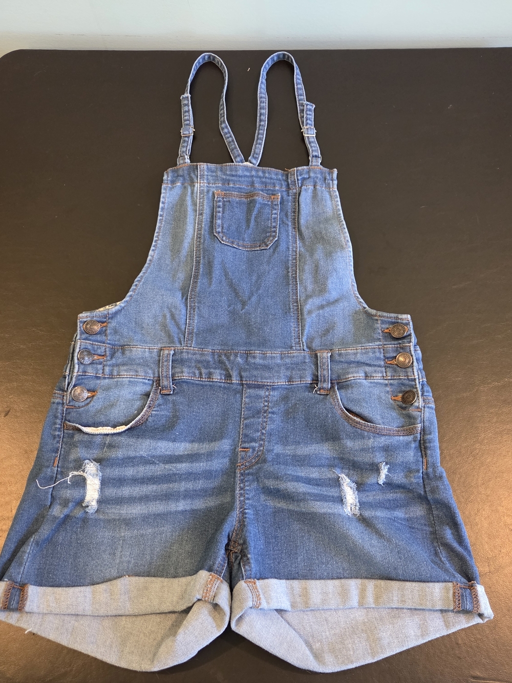 0Wax Jean Distressed Denim Overall Shorts Size Large (Fits Like A Small)